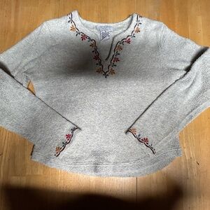 Gray Embroidered Long Sleeve Top Free People sz Med